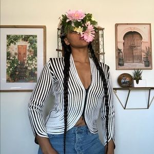 Black and white striped zipper blouse